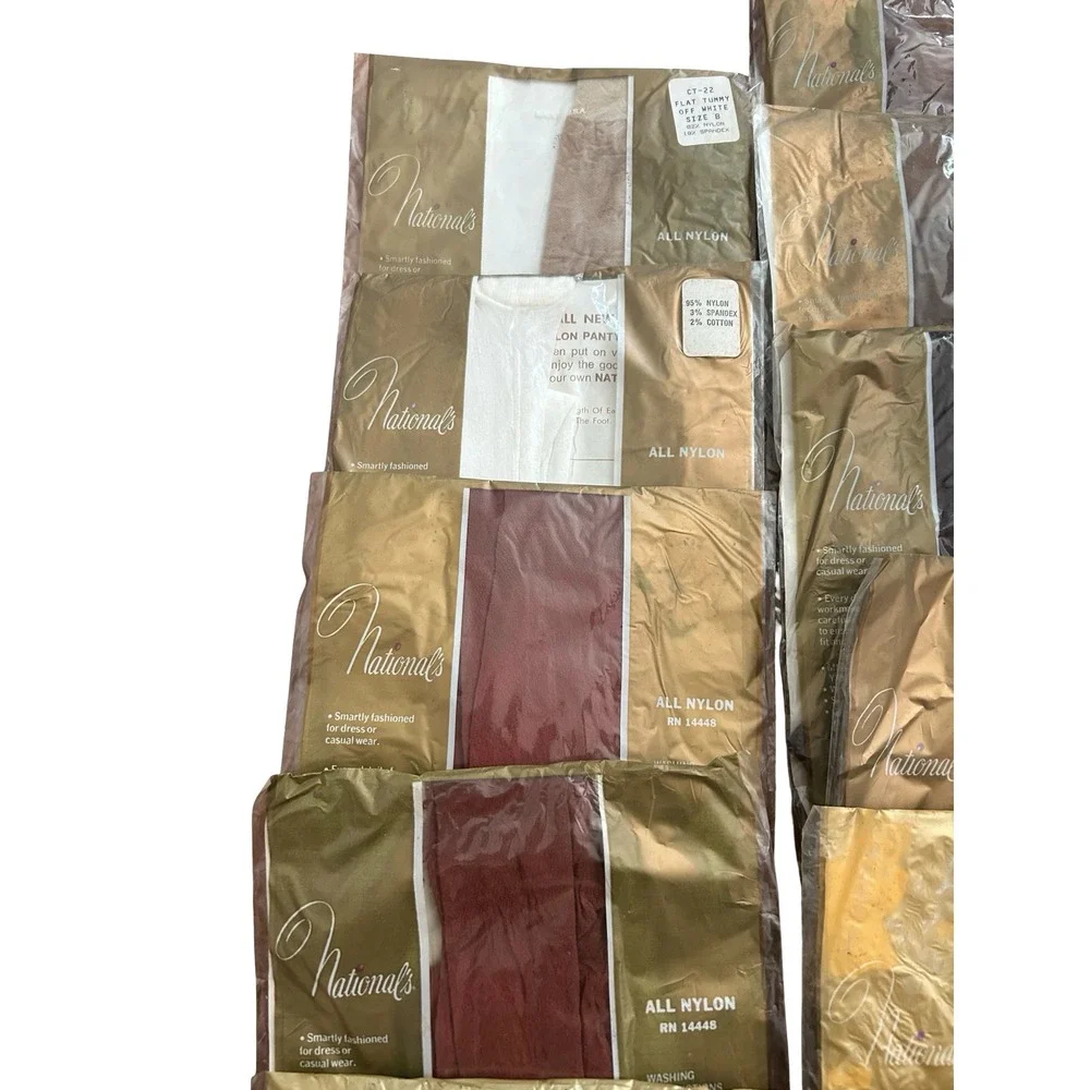 Vintage Nationals Hosiery Pantyhose Lot of 11 Size B Flat Tummy NOS Made USA